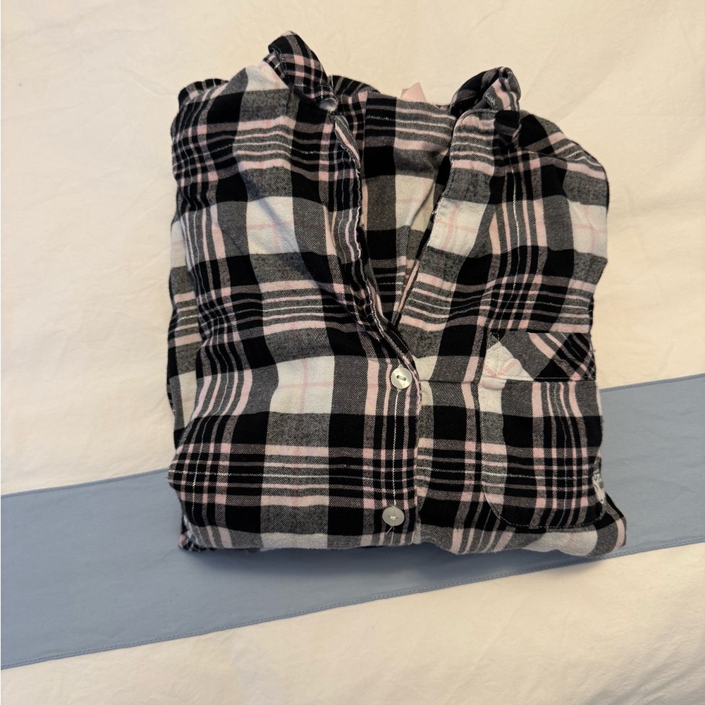 Victoria's Secret Black and Pink Plaid Pajama Top